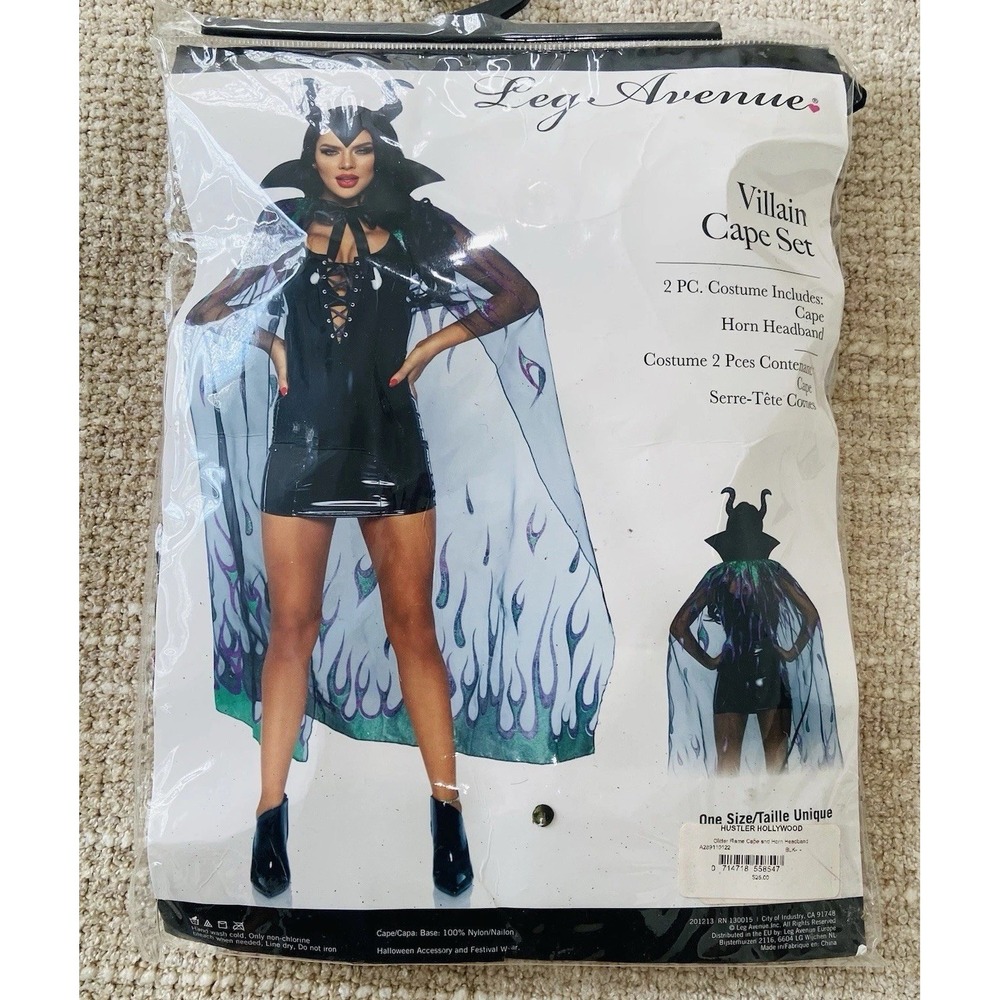 Leg Avenue Villain Cape Set Maleficent Descendants Horn Headband Witch One Size